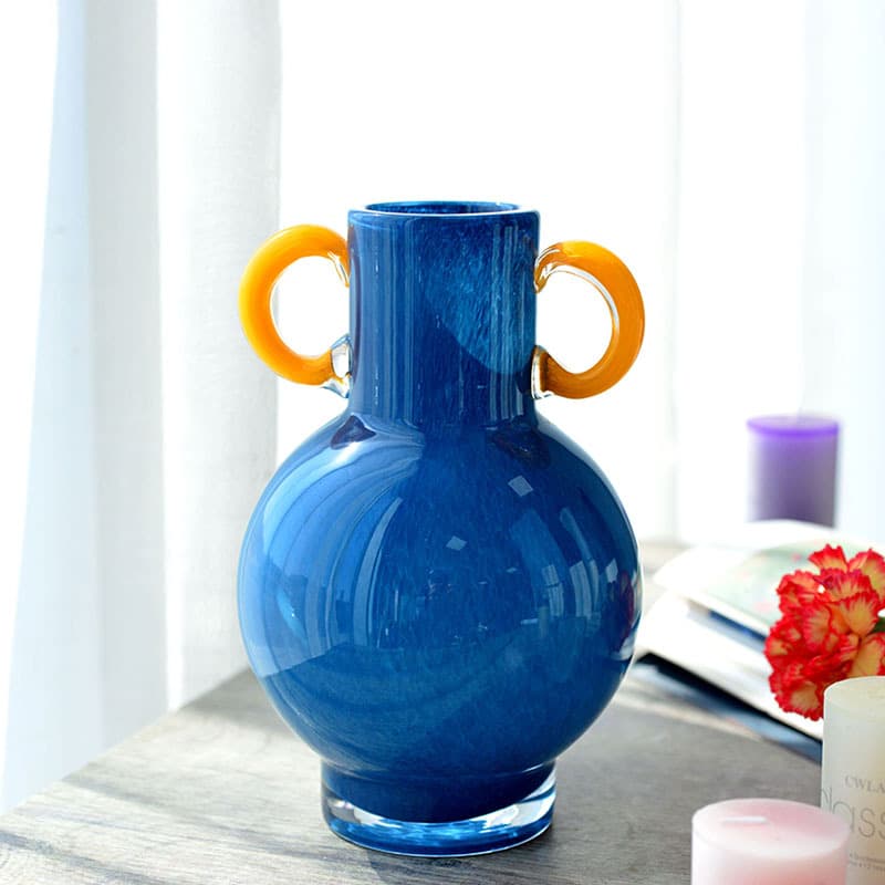 Artificial blown colored glass vase living room porch glass vase ornaments desktop decoration blue flower arrangement