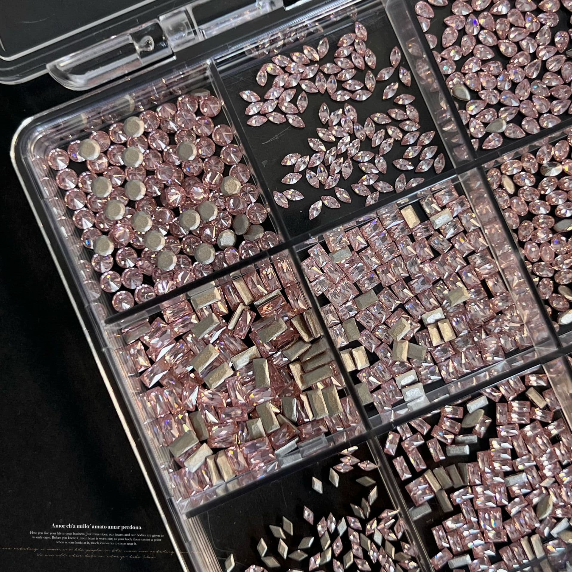 High Quality Pink Mini Flat Zircon Diamond Nail Art Decor Versatile Irregular 12-Grid Set Diamond Accessories Wholesale