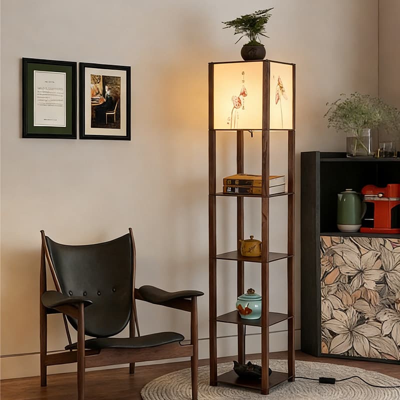 Song Dynasty Aesthetic Floor Lamp for Living Room Bedroom Sofa Side Chinese Style Shelf Integrated Decorative Ambient Vertical Table Lamp