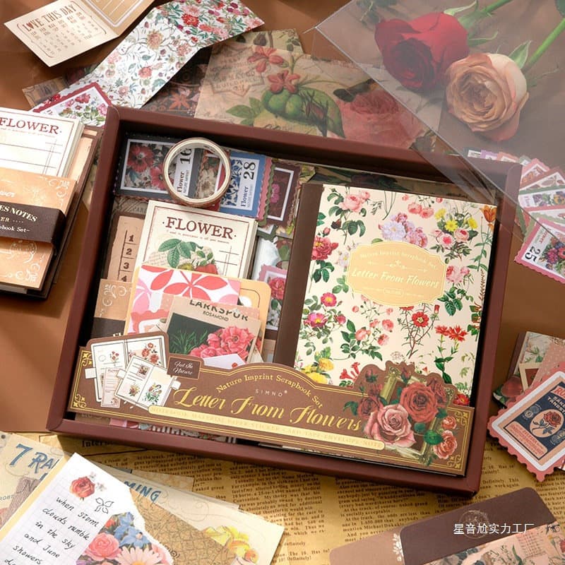 New Floral Letter Notebook Set Gift Box - High-Value Student Girl Gift Box - Birthday Gift/Soup Party