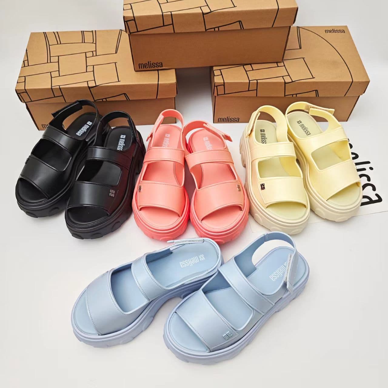 Melissa high-heeled platform wedge heels, Velcro open-toe Roman sandals for women, Melissa jelly shoes, women's fragrance.