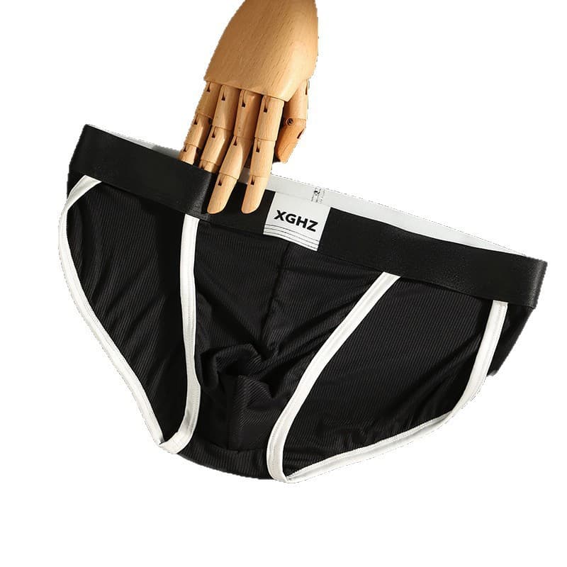 Men's Sexy Ribbed Ice Silk Breathable Comfortable Briefs Youth Sports Fitness