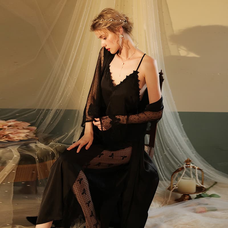 New Sexy Long Robe Alluring Bathrobe Sleepwear Women Long Sleeve Satin Loungewear Thin Drop Shipping 6076