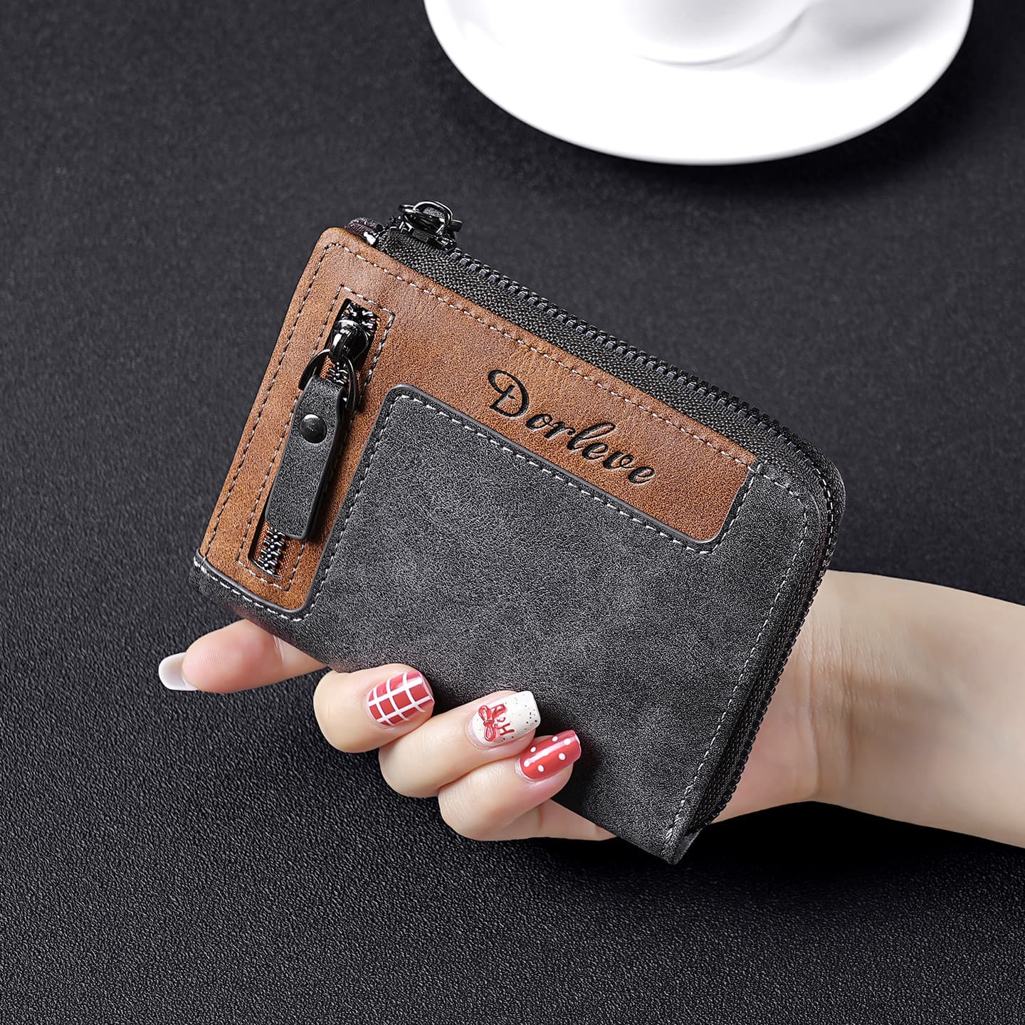 Cross-Border Retro Men's Wallet with Contrasting Color Zipper Short Card Holder Temu Fashion Multifunctional Multi-Card Slot Leather Wallet