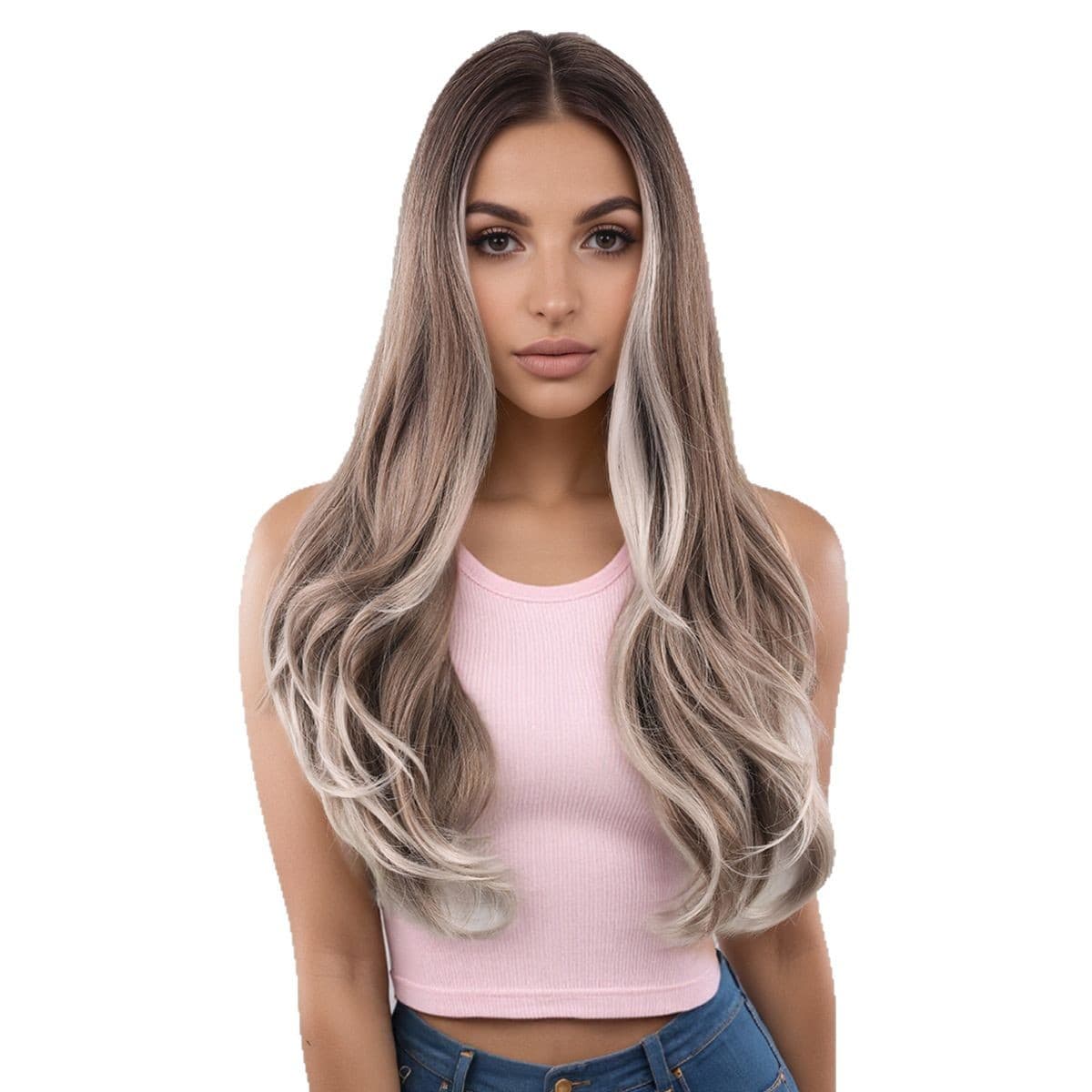 Dopamine Color Fog Gray Long Curly Wig with Bangs Full Wig for Women
