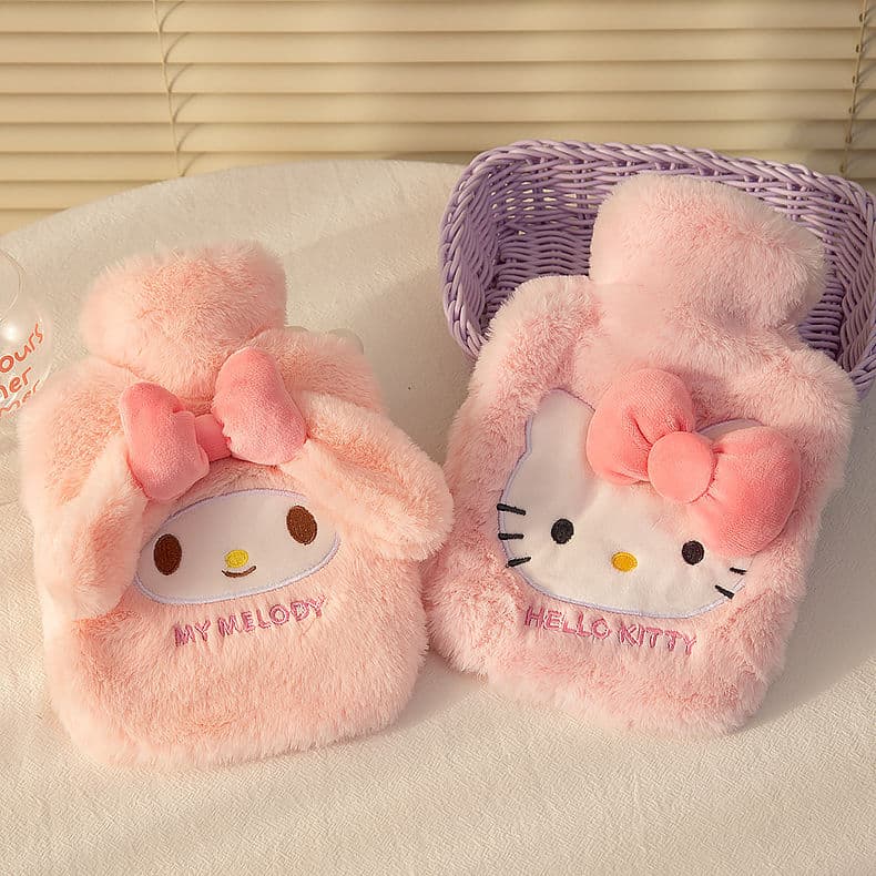 Plush Hot Water Bottle with Cute Melody Design, Thickened, Leak-Proof, Large Size Hand Warmer for Women, Kuromi Style