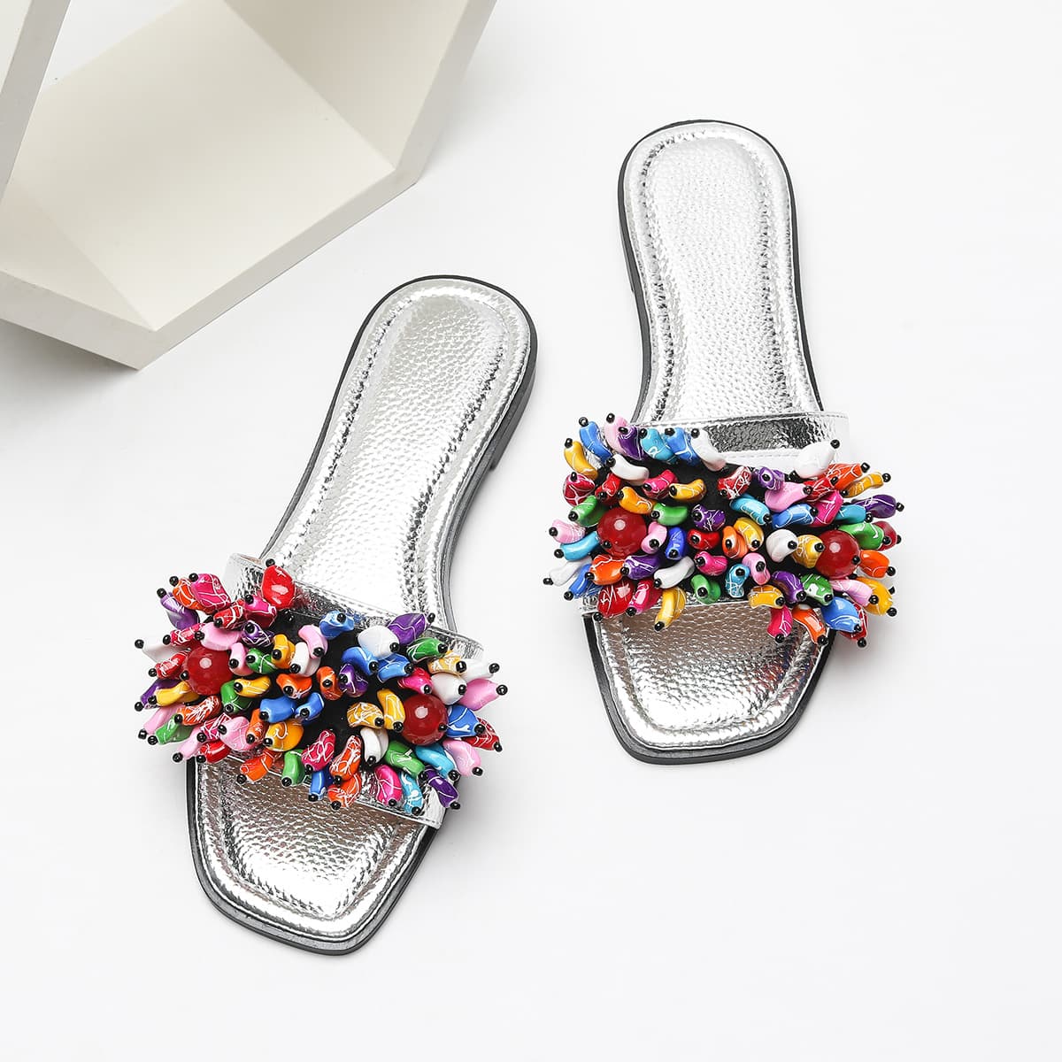 Women's square-toe floral black comfortable non-slip flat shoes for cross-border foreign trade, dropshipping, export.