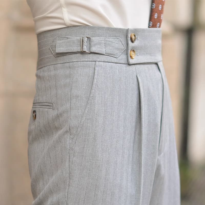 Naples high-waisted grey trousers, fashionable for spring and autumn, formal and casual, Parisian-style straight-leg Italian suit trousers.