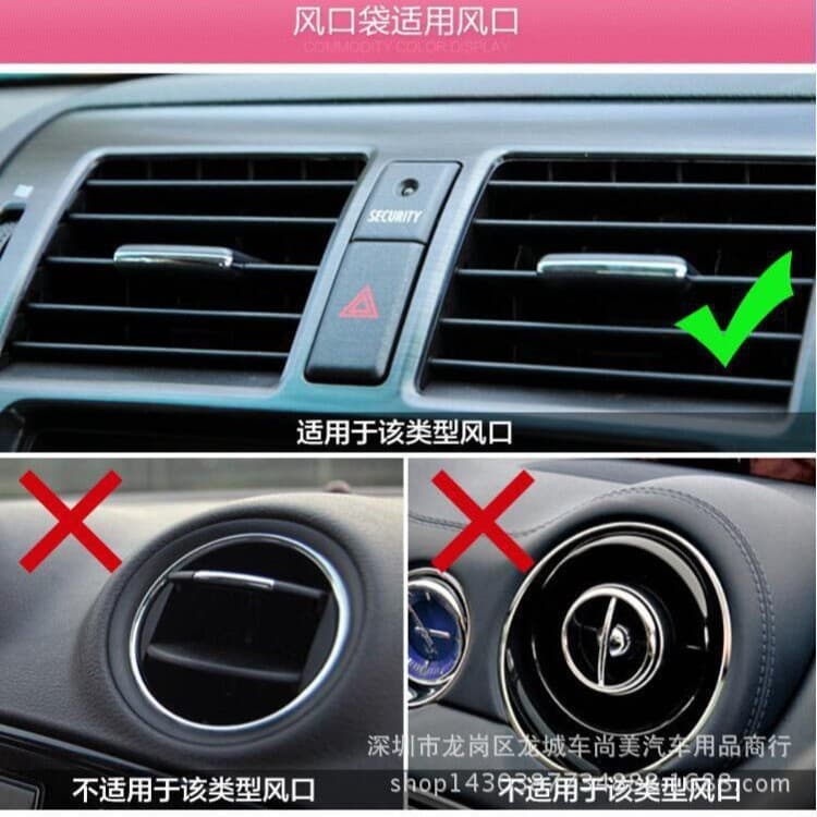 Car Rhinestone Storage Bag Lace Bow Organizer Air Vent Phone Holder
