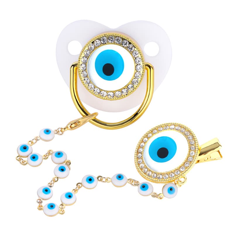 New Devil's Eye Diamond Baby Packing Mouth Baby Drill Nipple with Eyeballs Chain Clip
