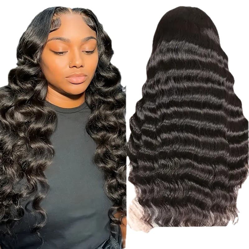 Lace wig, European and American style, cross-border black women's long curly hair, center parting, fluffy and natural everyday headpiece.