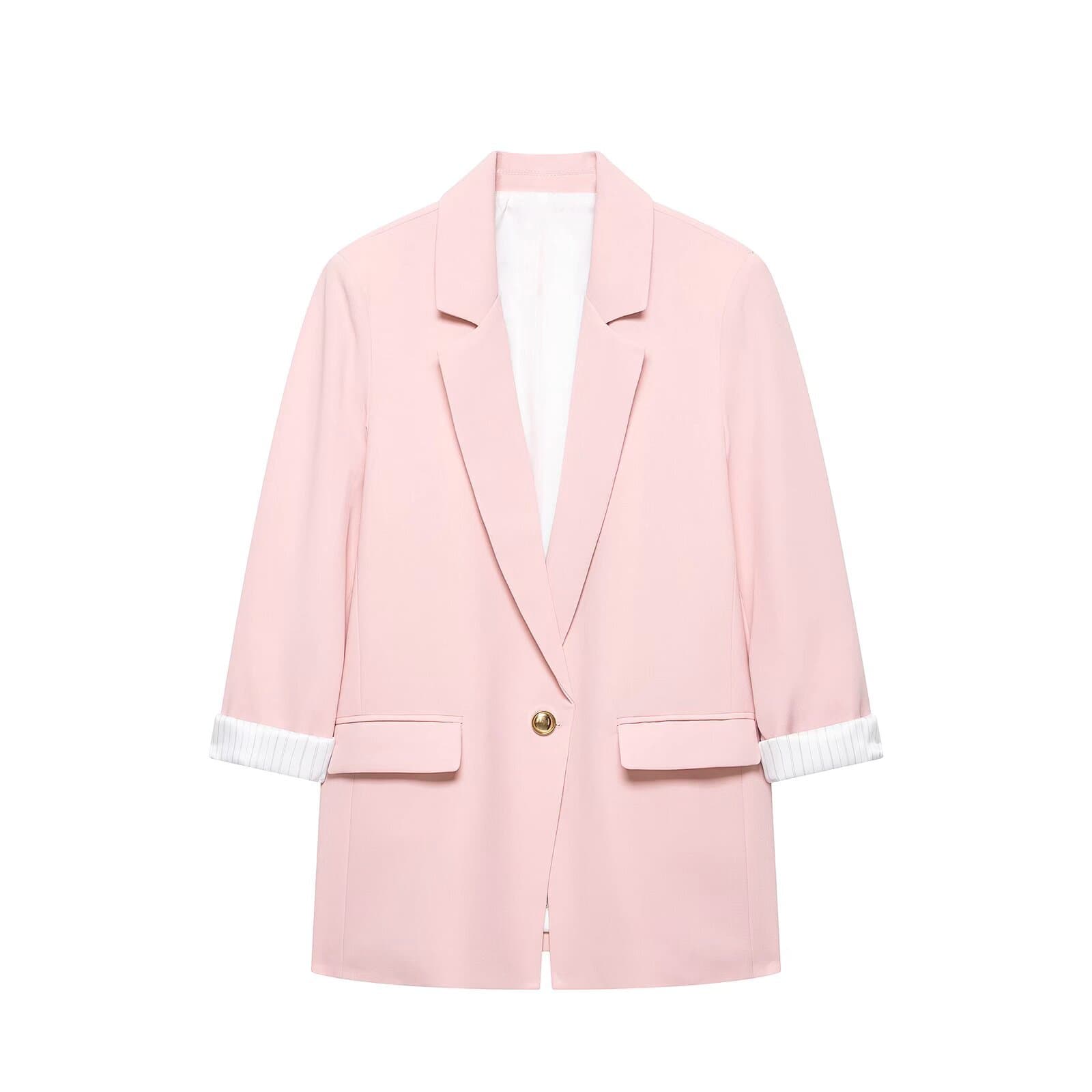 PB&ZA wholesale Spring/Summer new arrivals, commuter style lapel rolled hem long-sleeved padded shoulder printed suit jacket 2215518