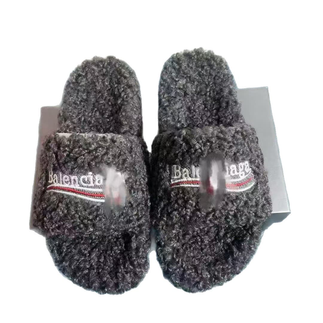 Ba* Home Fuzzy Slippers for Women Outdoor 2023 Lamb Wool Thick Sole Slide Sandals Casual Home Anti-Slip Paris Wool Slippers