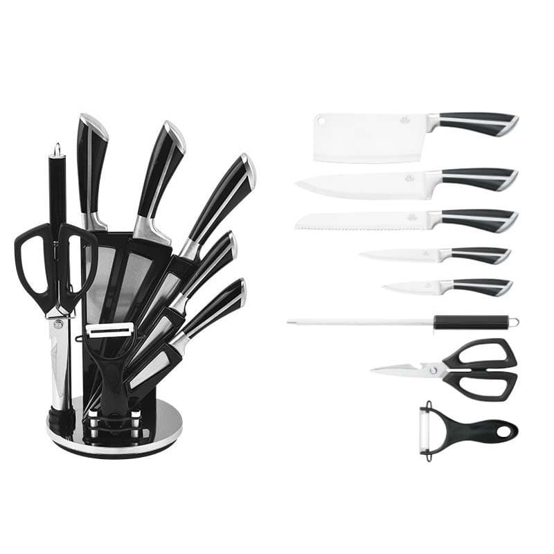 Stainless Steel 9-Piece Kitchen Knife Set with Acrylic Rotating Stand