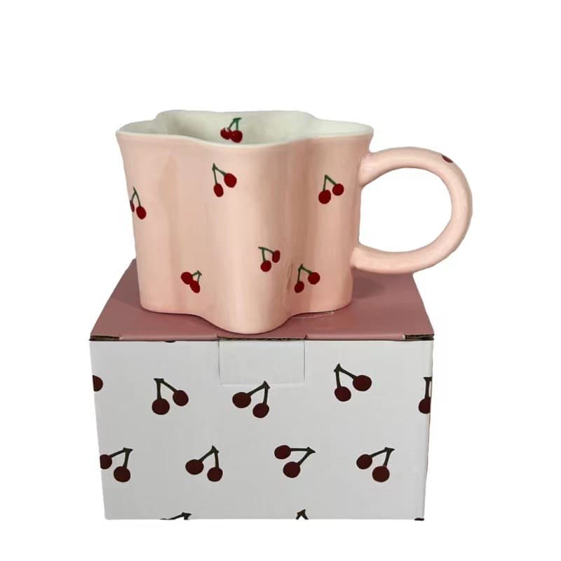 Plum-shaped Ceramic Mug Pink Cherry Water Cup Gift for Girls