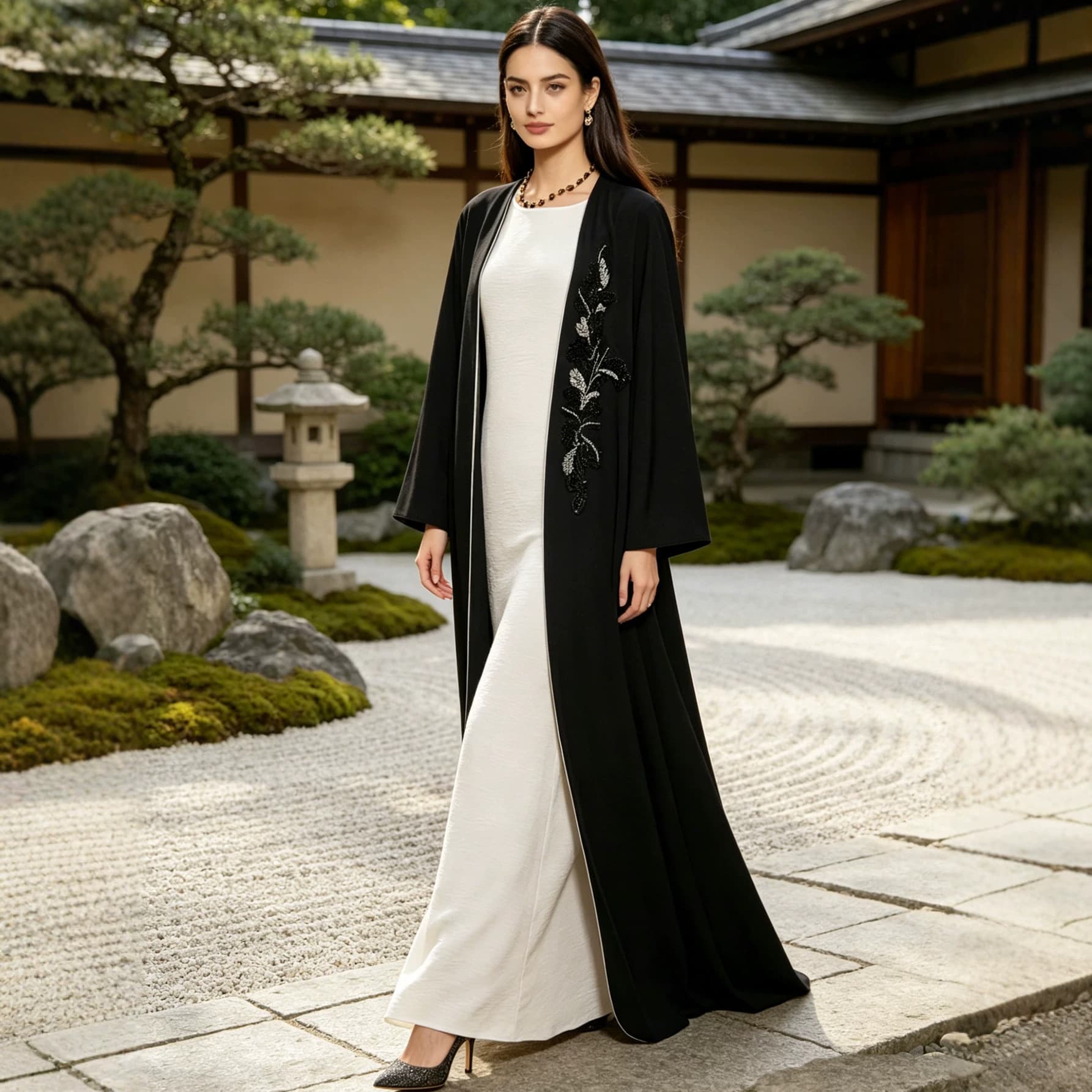 2026 New Embroidered Ethnic Style Women's Long Dress, Fashionable and Elegant Cardigan Dress, Black Sequin Embroidery