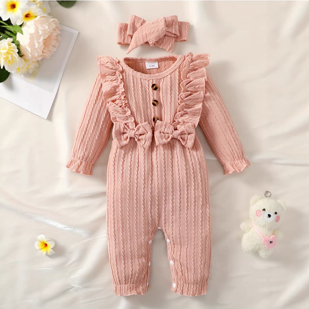 European and American Cross-Border Spring/Autumn Infant Clothing, Long-Sleeve Ribbed High-Stretch Fabric Baby Girls' Onesie