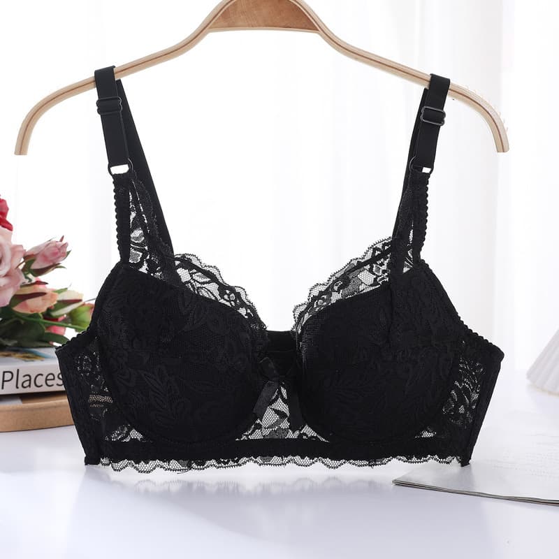 Plus-size, non-padded, adjustable bra for women with large cups, sexy lace, anti-sagging, thin design, makes large breasts appear smaller.