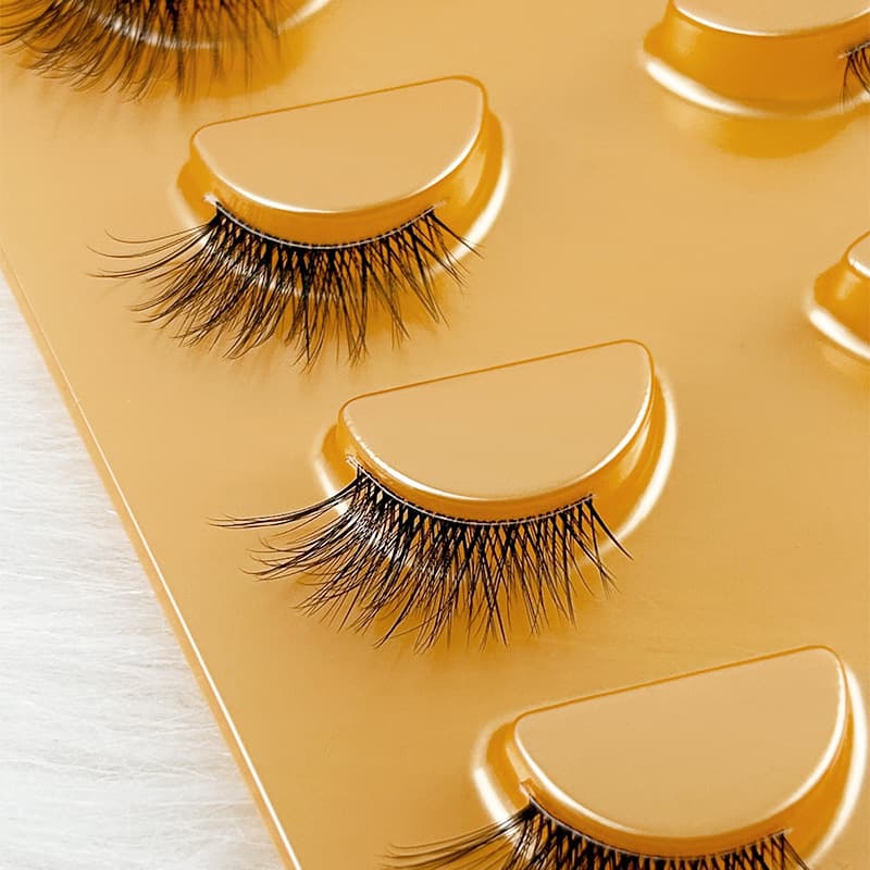 5-Pair Water Mink False Eyelashes Wholesale for Cross-Border Trade, Curled Transparent Stem Half-Eye Fox Style Natural Look