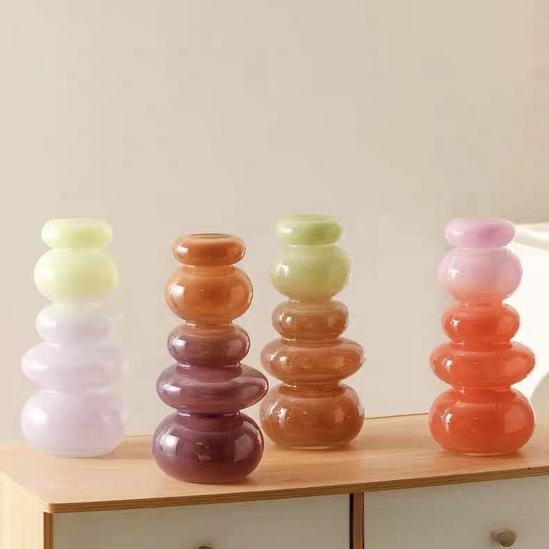 New Chinese-Style Colorful Bamboo-Patterned Pebble Glass Vase for Home Living Room Entryway Sideboard, High-End Flower Arrangement Decoration