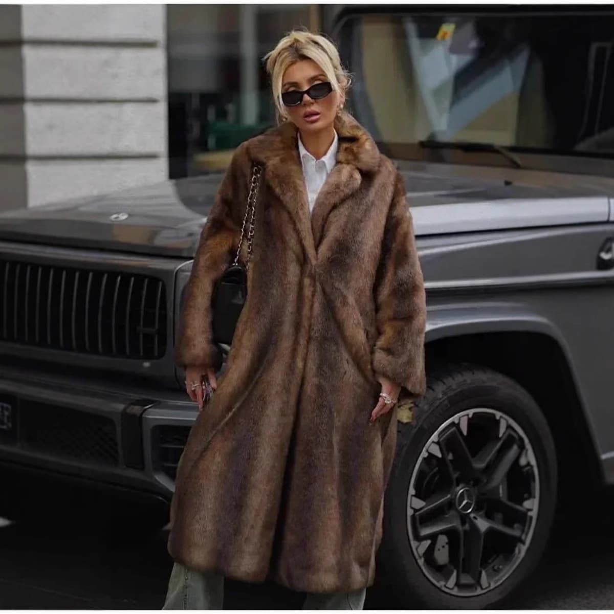 Amazon Cross-Border Europe & America 2026 Winter Chocolate Brown Long Faux Mink Collar Women's Fur Coat