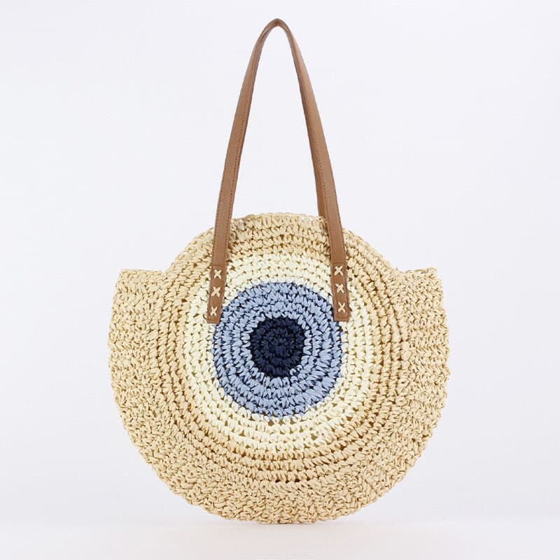Factory wholesale, dropshipping available. New style straw woven bag, large capacity, woven beach vacation travel color-block round women's bag.