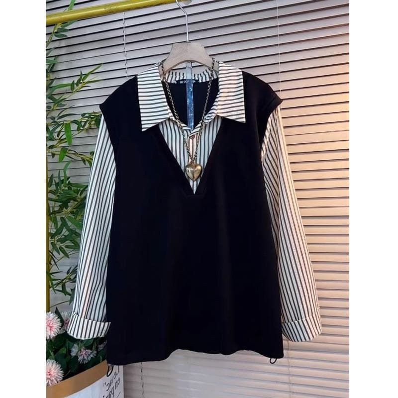 Original Craftsmanship Plus Size Women 2024 Autumn Winter Layered Shirt Slim Fit Korean Style