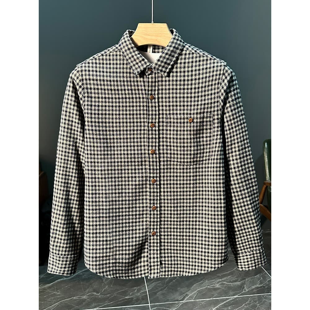 2026 Retro Small Check Shirt, Unisex Spring Pocket High-End Long-Sleeve Shirt Jacket, Casual Couple Style