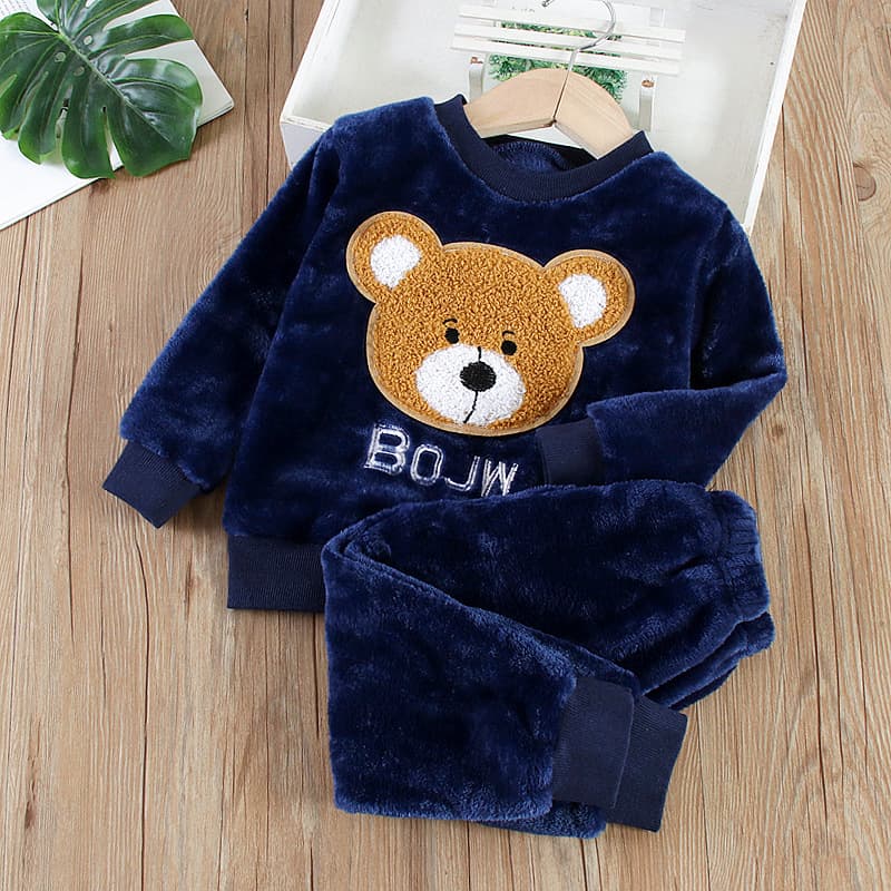 Children's Flannel Pajamas Baby Fleece Clothing Boys Girls Toddler Autumn Winter Two-Piece Sleepwear Set