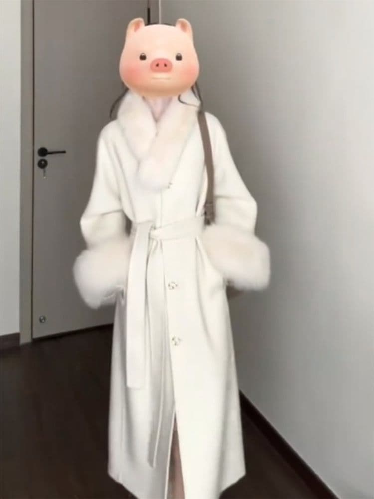 White Wool Coat for Women Winter Mid-Length Korean Style