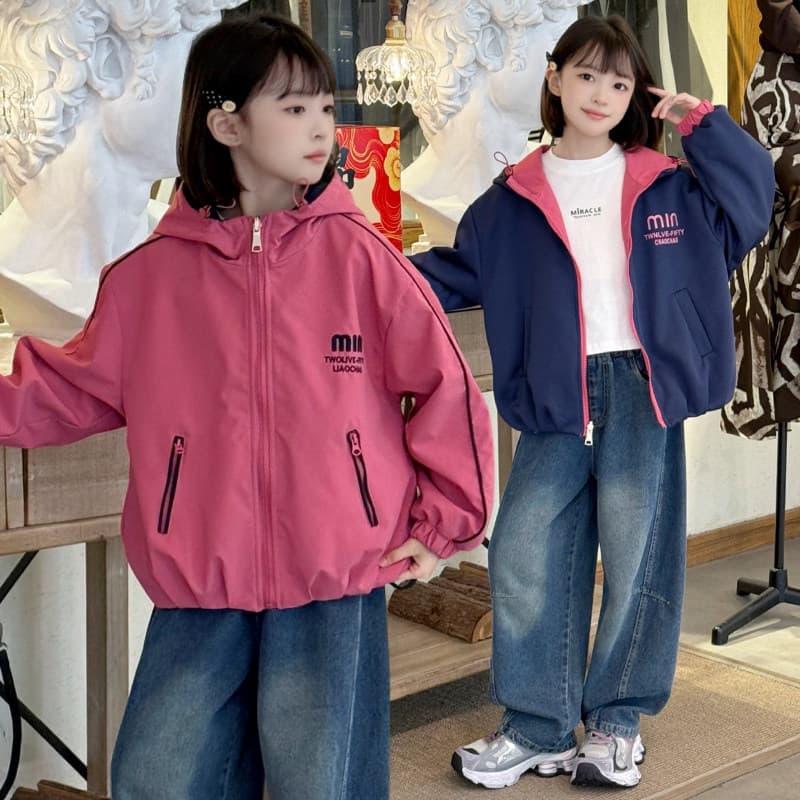Girls' Spring Tops, Reversible Jackets, Stylish Spring and Autumn Children's Hooded Windbreakers for Older Kids, 2026 New Model