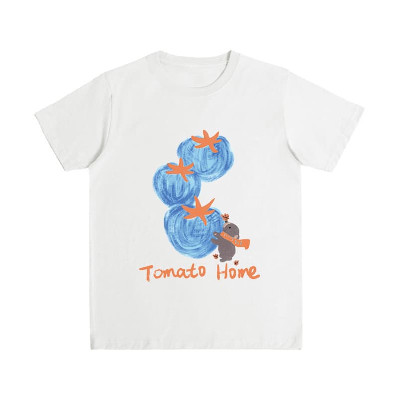 Niche Blue Tomato Print Short Sleeve Women's Summer Chic Loose Cotton Base Layer Top American Style White T-Shirt