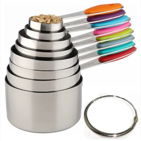 Cross-border Stainless Steel Measuring Cup and Spoon Set, Seasoning Measuring Cooking Tool with Silicone Handle, Multi-Specification Kitchen Tool