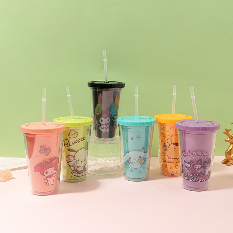 New cross-border Kulomi water bottle wholesale, creative Sanrio cup, cute cartoon high-value plastic straw cup