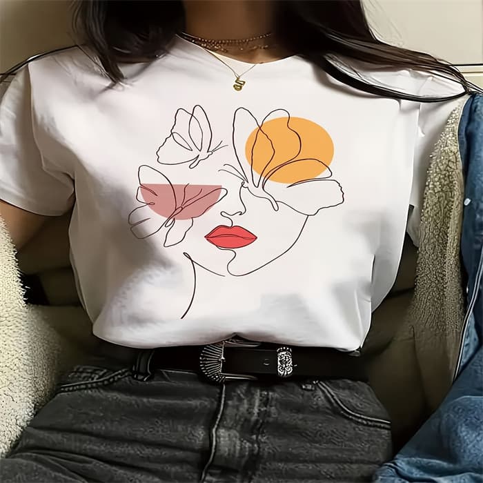 2025 Summer Amazon Cross-border Hot Sale New Printed Round Neck Plus Size Short Sleeve T-Shirt Top