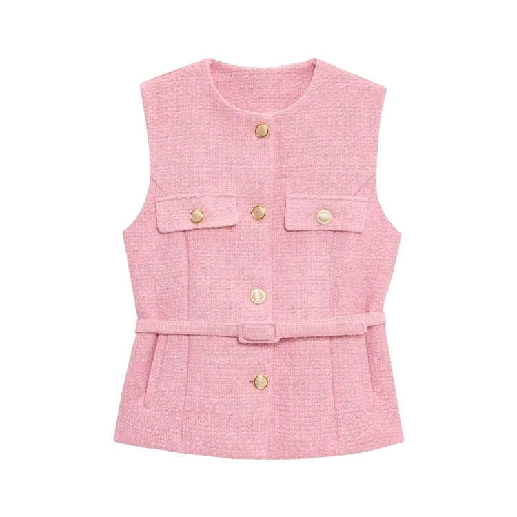 New Spring Casual Versatile European and American Style Women's Vest with Metal Buckle and Belt Punk Texture