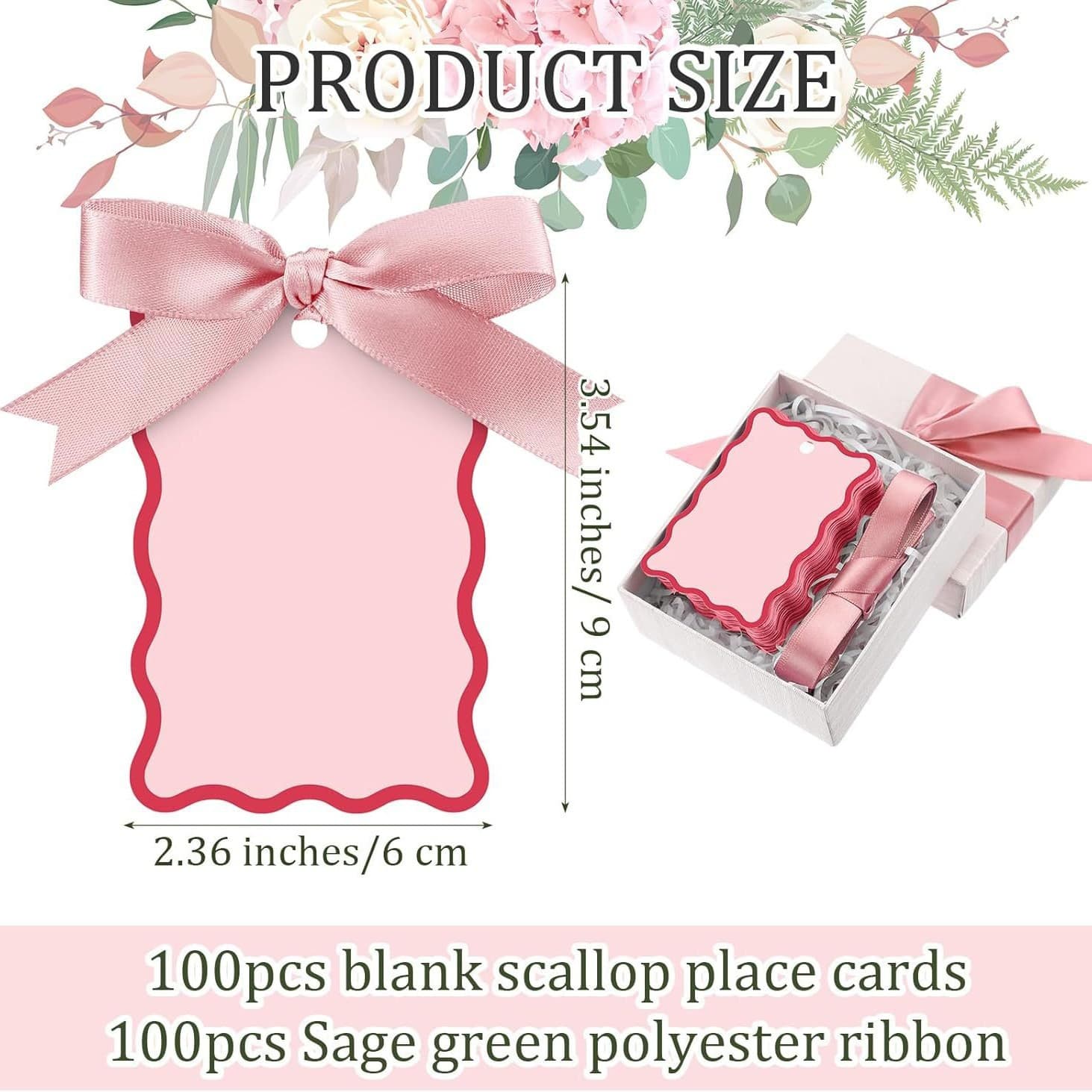 Amazon's best-selling pink wavy-edged card with ribbon scallop name tag DIY wedding party seating card