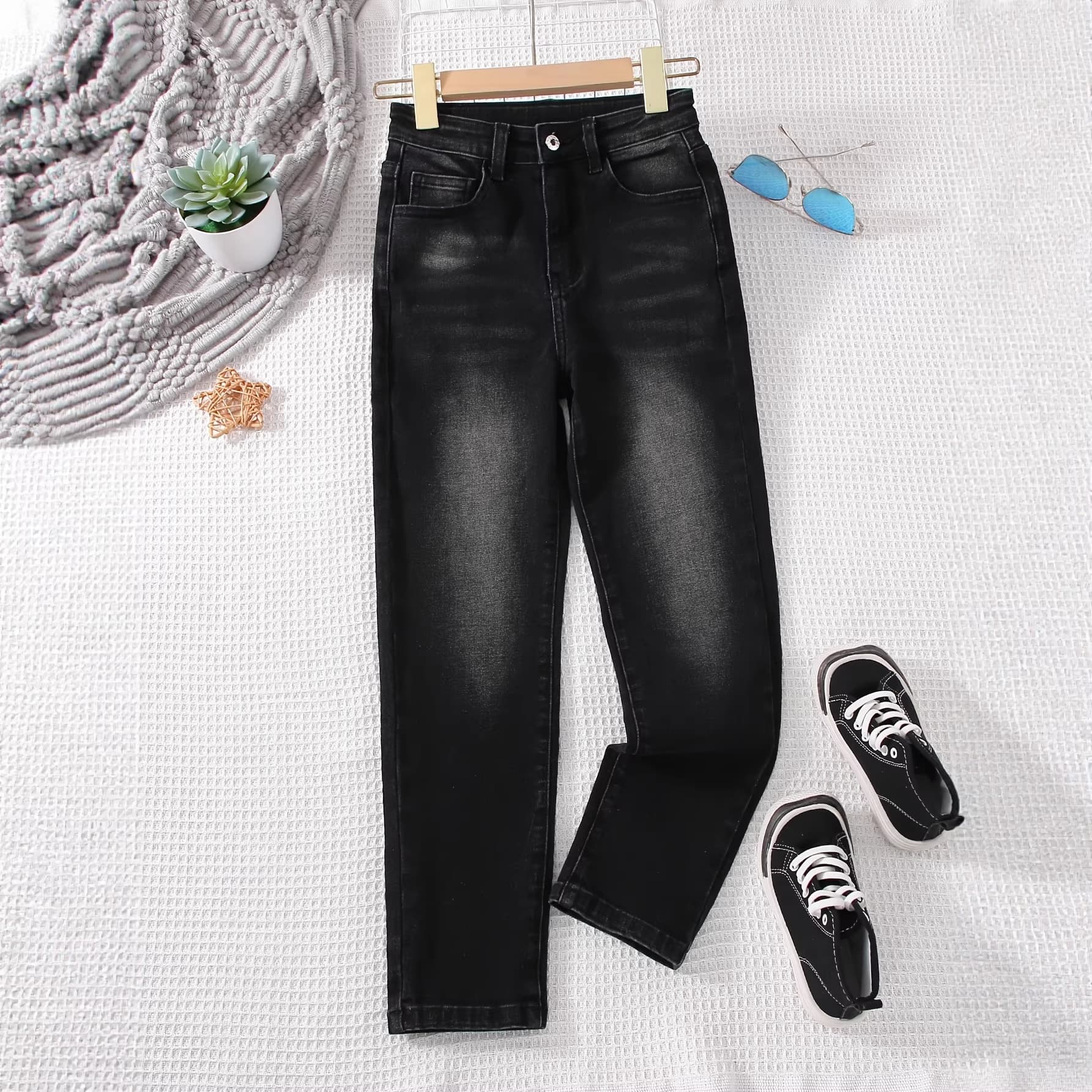 New cross-border European and American style boys' black high-waisted straight leg loose casual trousers for spring and autumn.