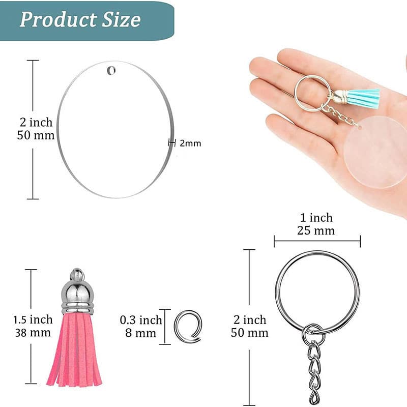 DIY Acrylic Keychain Blank Tassel Creative Metal Pendant Transparent Raw Round DIY Personalized Ornament