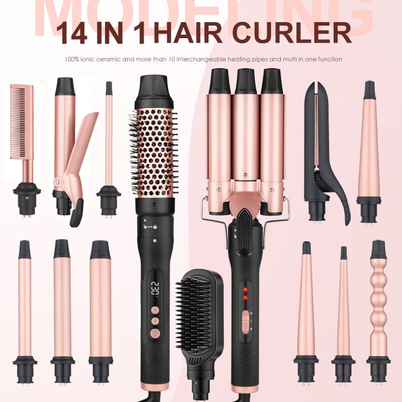 3-in-1 Curling Iron Set 1.25 Inch Clamp 13mm Crimper Interchangeable Heads