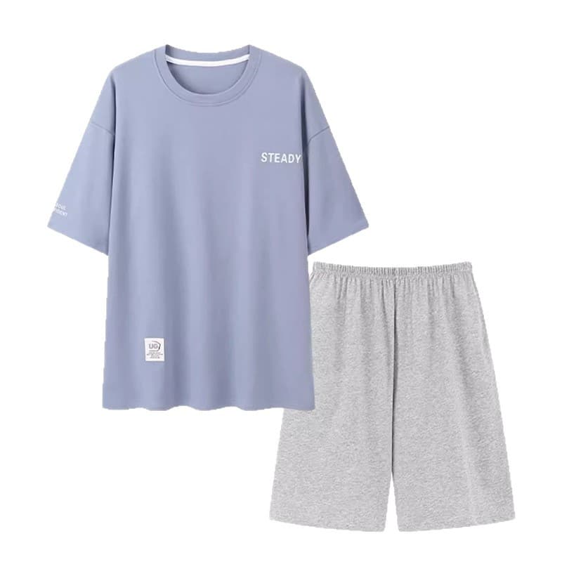 Cooling Pajama Set for Men - Summer Thin Ice Silk Round Neck Short Sleeve Shorts Loungewear Premium Quality