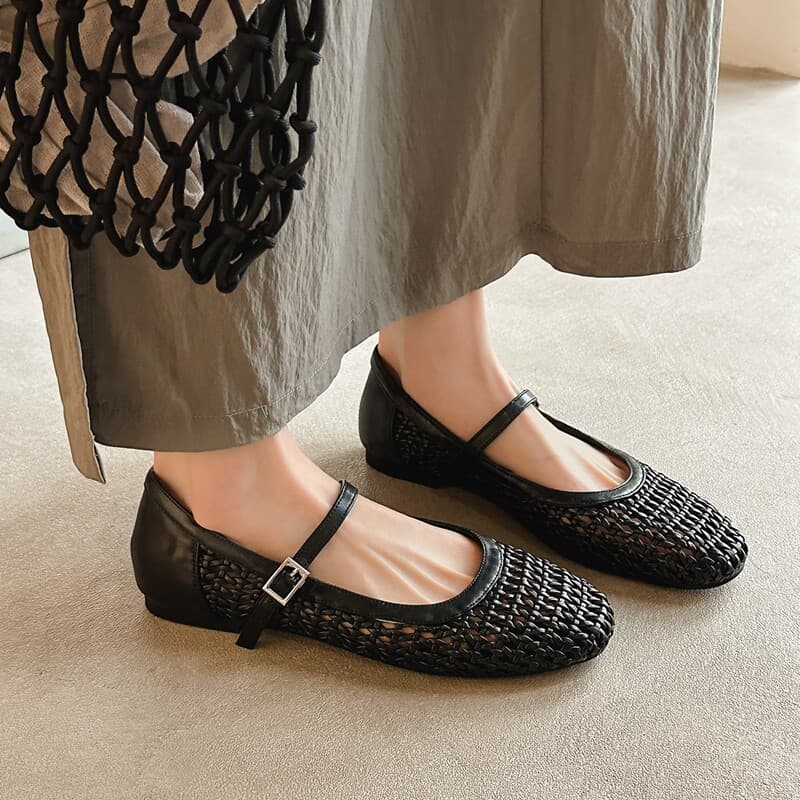 Woven Hollow Roman Sandals for Women 2026 Niche Lightweight Breathable Mary Jane Flats Round Toe Flat Shoes Women Breathable