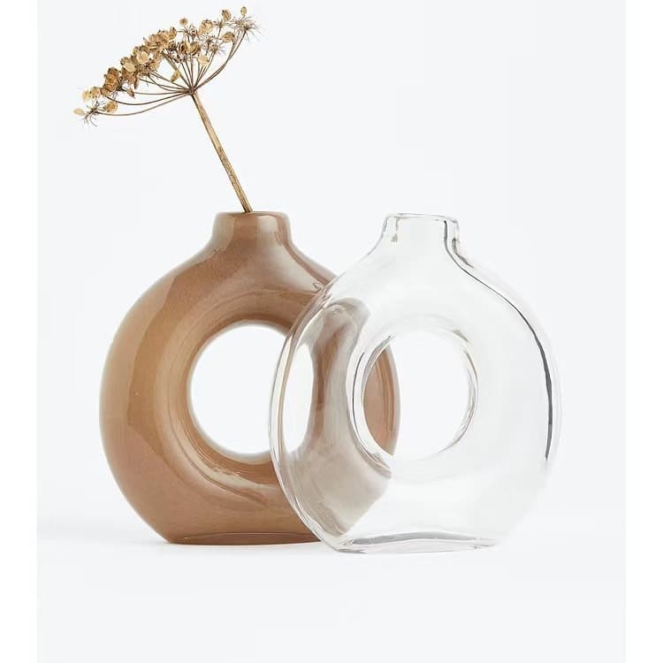 Simple Niche Vase Glass Transparent Hydroponic Ornament High-End Sense Donut Flower Vessel Ornament Living Room Flower Arrangement