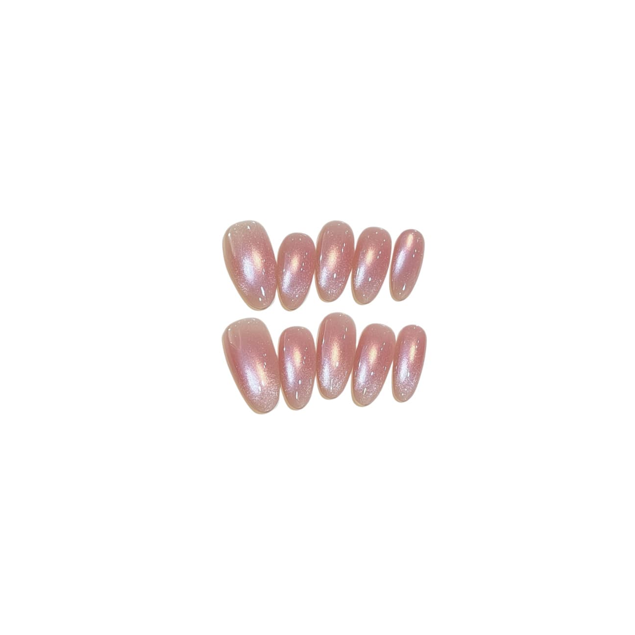 Ice-Clear Nude Pink Cat-Eye Press-On Nails with a High-End Feel, Brightening Effect, Removable Nail Tips, Available for Wholesale