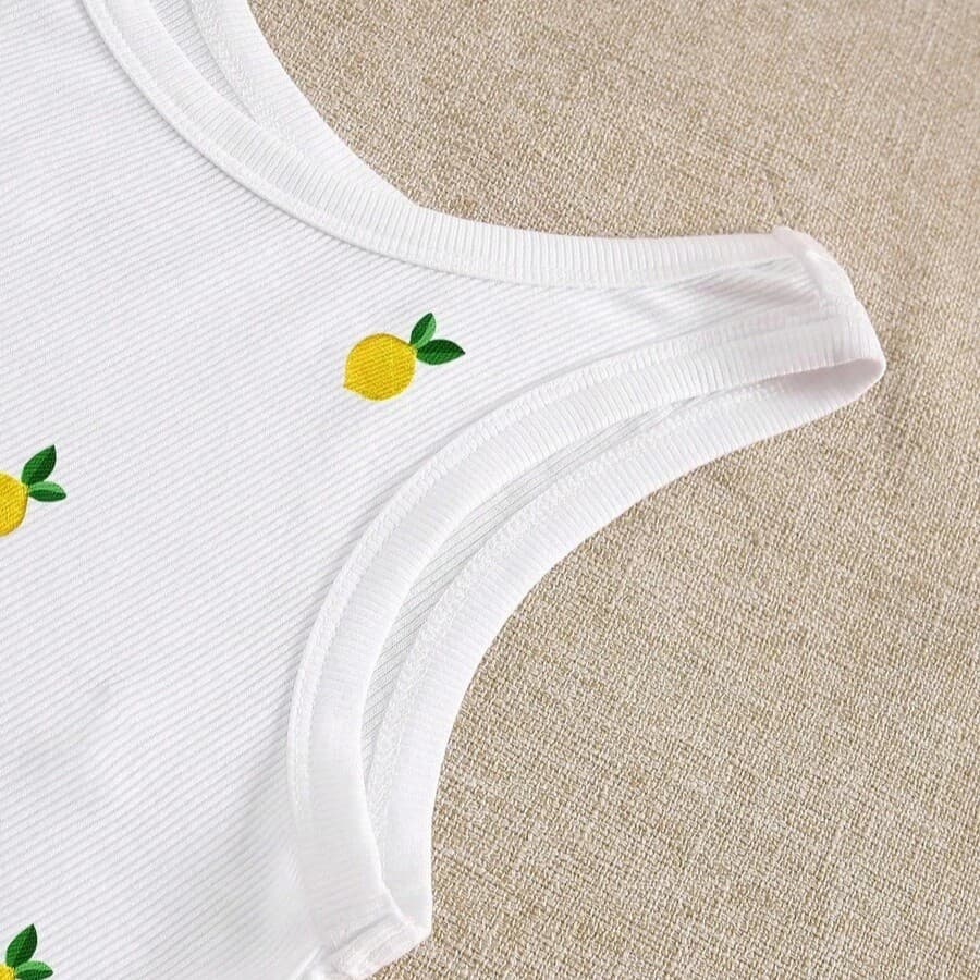 Cross-border trade solid color embroidered women's vest, simple and casual style with fruit pattern, round neck vest