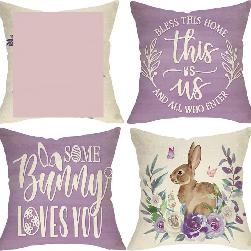 Bestselling Easter pillowcase with bunny and egg print, perfect for sofa cushions, Easter party decorations, and holiday throw pillows.