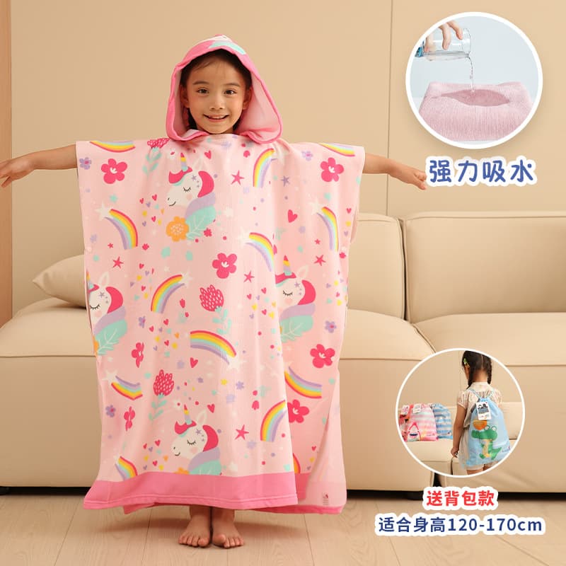 Baby Hooded Towel Cartoon Hooded Infant Bathrobe Beach Cape Large Absorbent Kids Towel Poncho