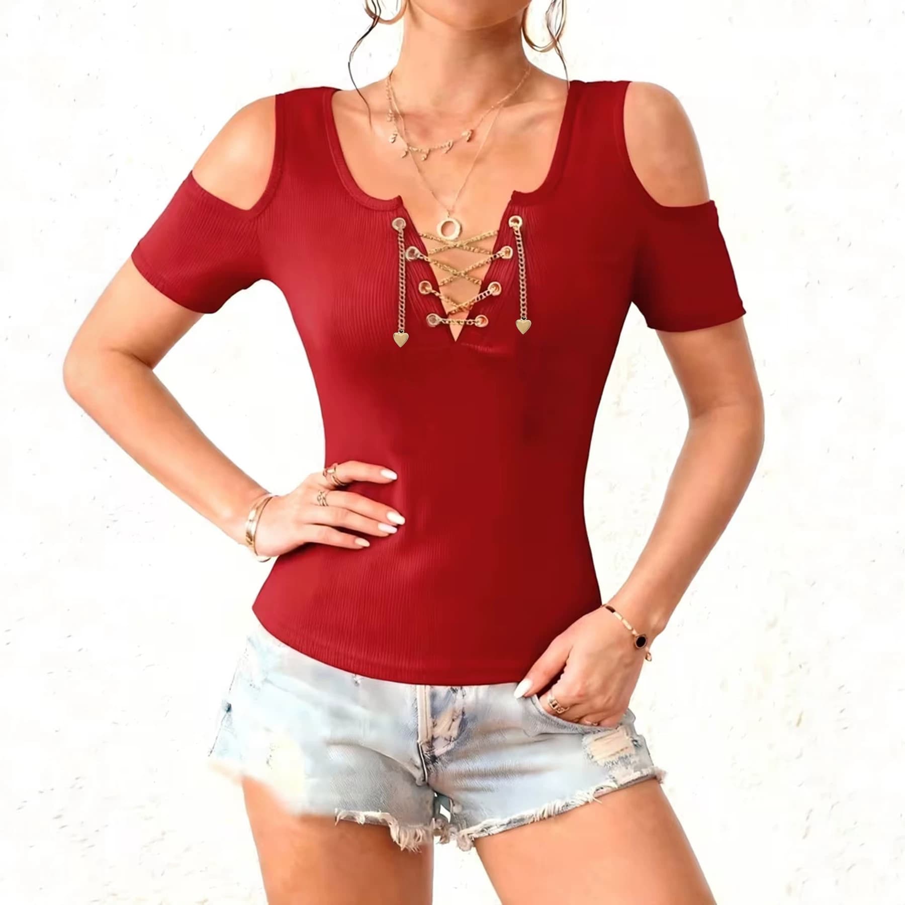 Overseas Trade Amazon Spring Summer New Women's Solid Sexy Off Shoulder T-Shirt Short Sleeve Top Women