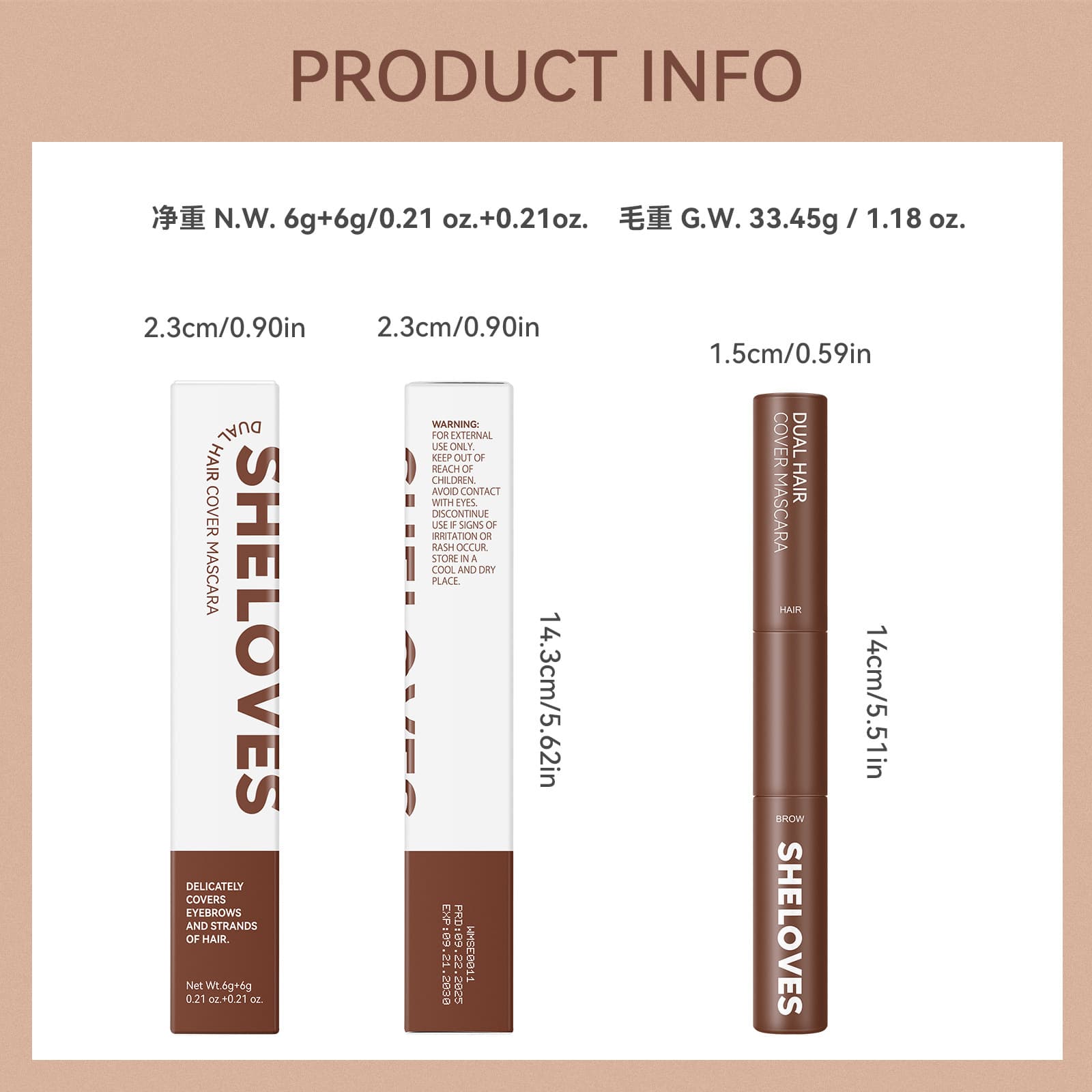 Cross-Border Exclusive Supply Sheloves Dual-Use Eyebrow and Hair Dye Stick, Hair Styling and Dyeing Tool, Easy to Apply, Waterproof and Sweat-Proof
