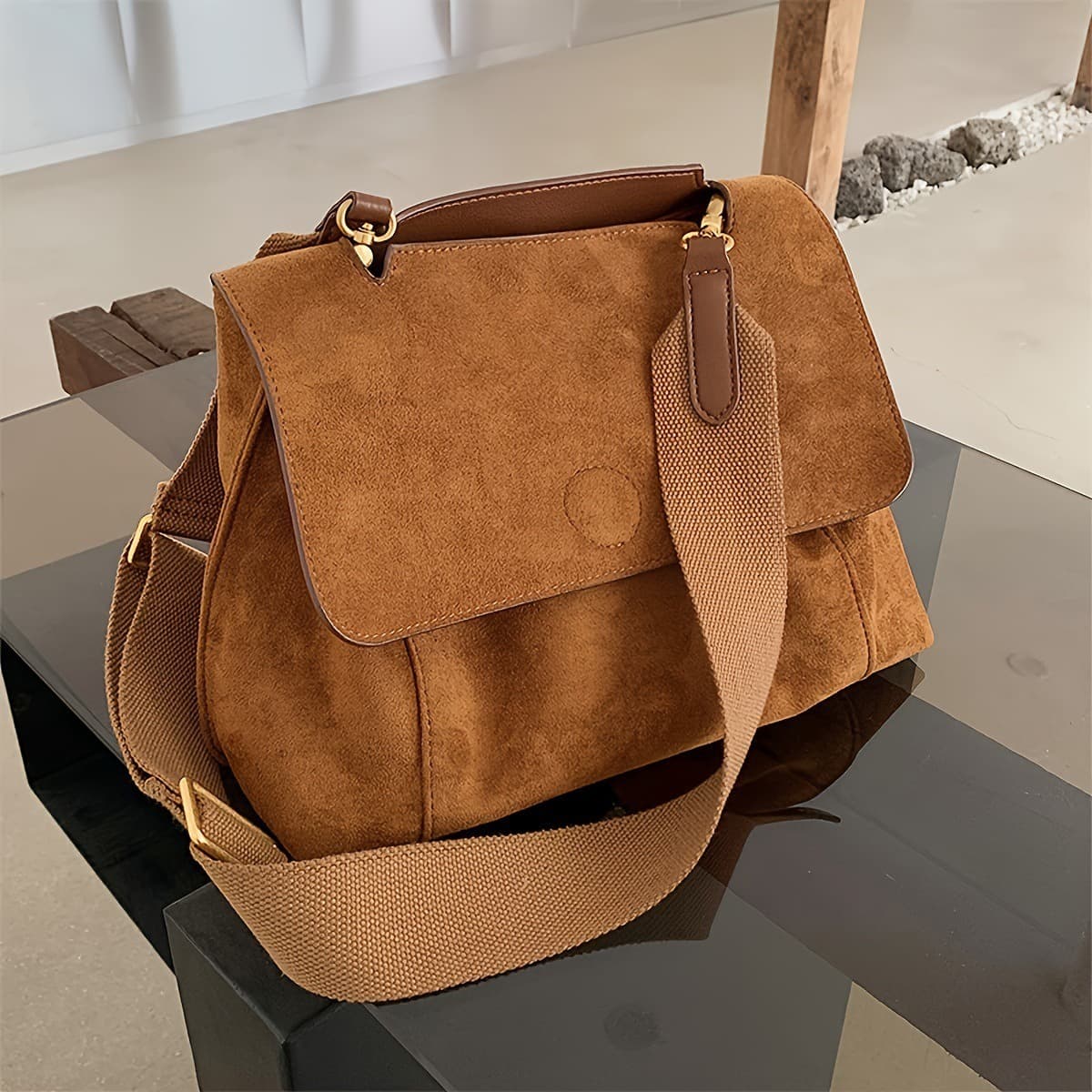 Vintage Brown Corduroy Vintage Autumn Winter Large Capacity Crossbody Shoulder Bag for Women 2024 New